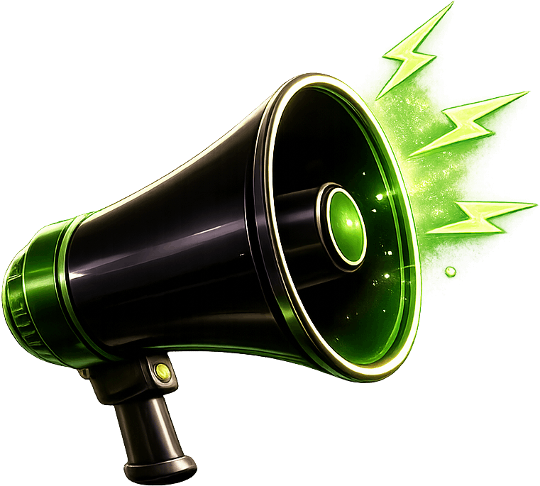 Megaphone broadcasting an Open Call to local players