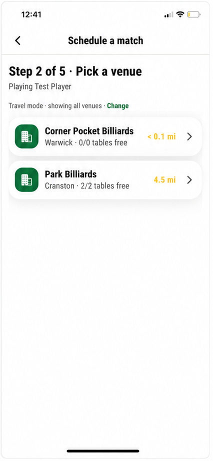 CueRanks player carousel opponents in your area