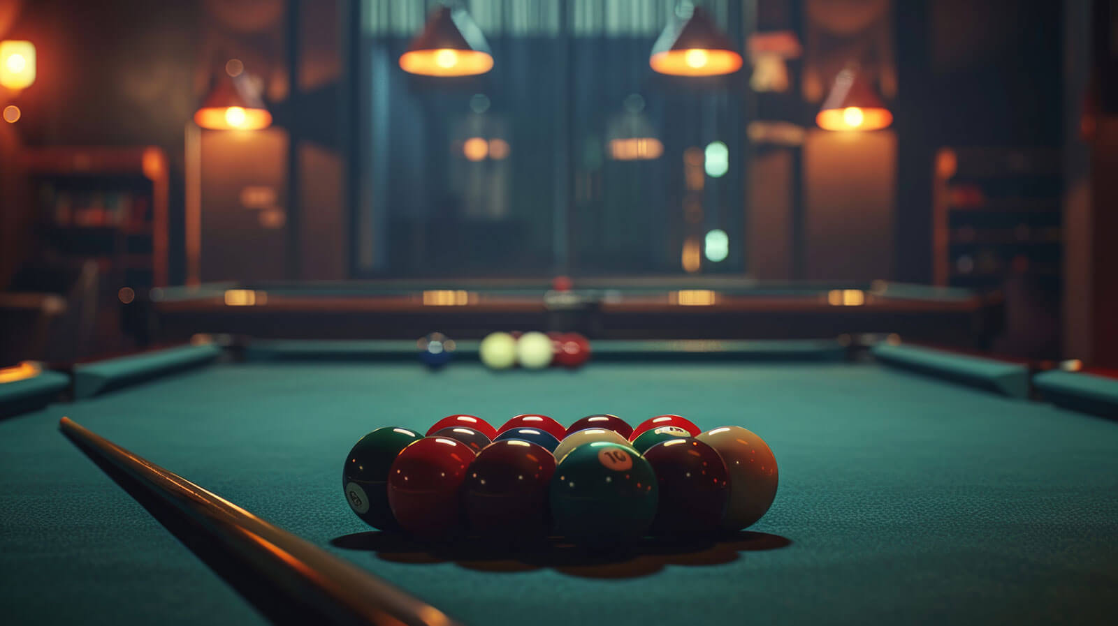 pool table with rack