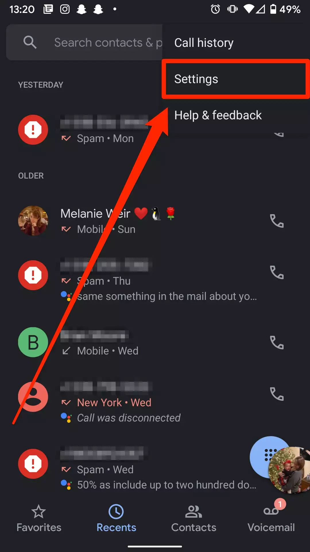 How to access settings tab on android phone.